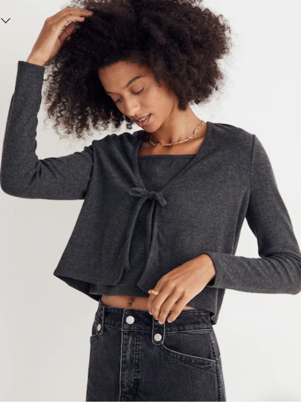 Madewell brushed rib tie front Charcoal Gray Cropped cardigan
